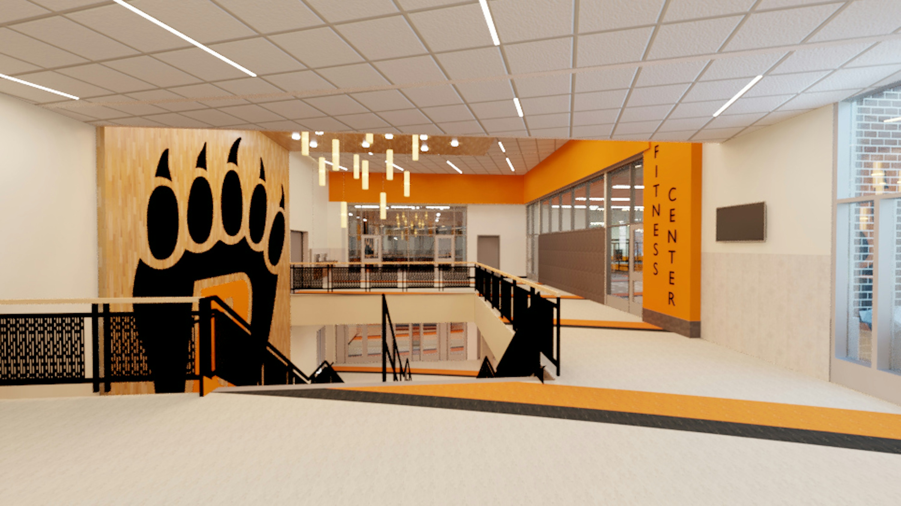 FINAL ATHLETICS LOBBY VIEW TO FIELDHOUSE