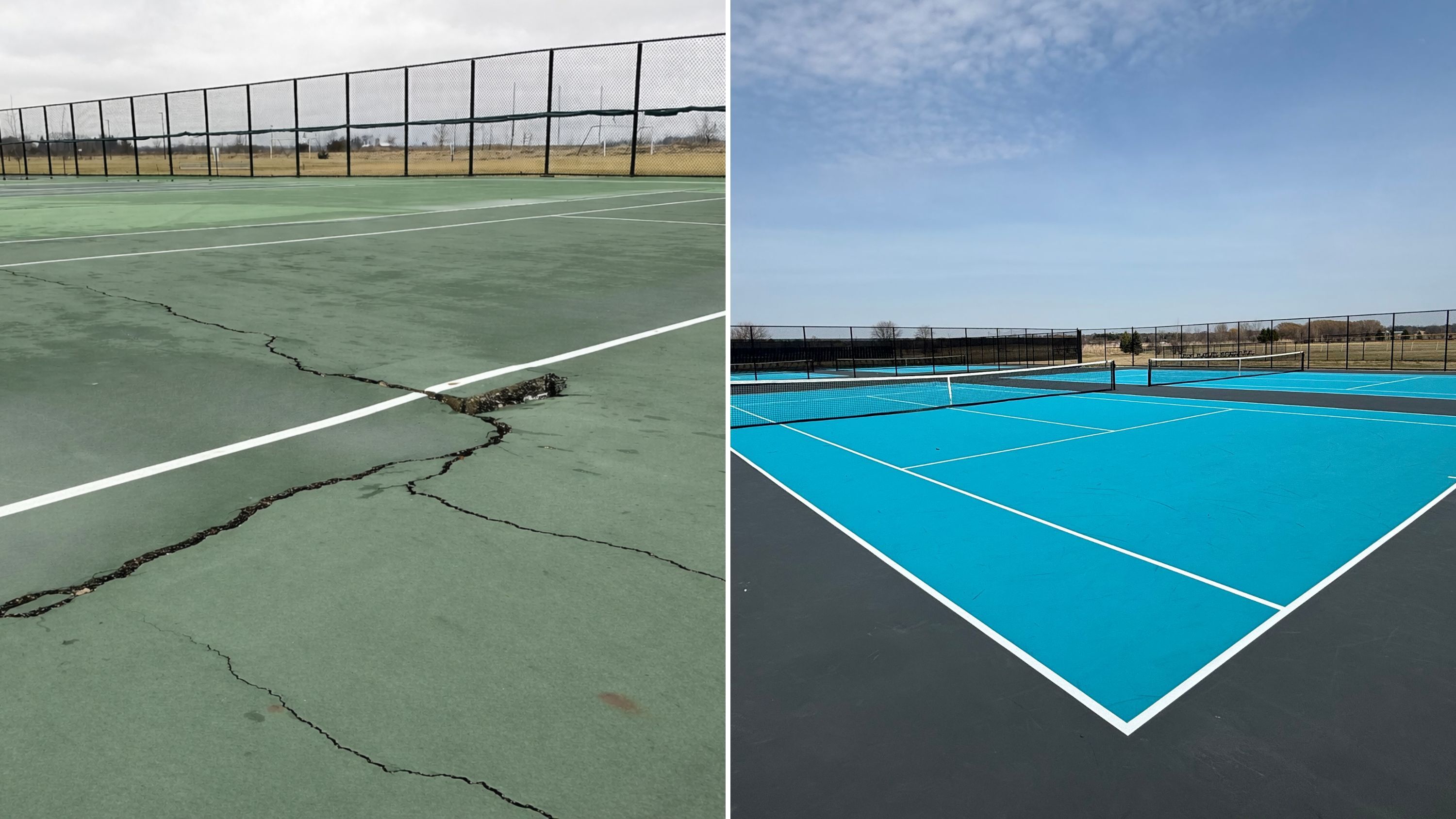 Tennis court before and after
